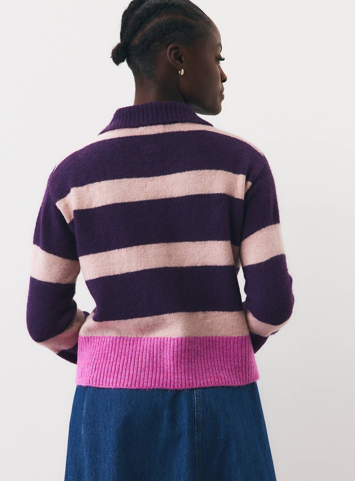 Block Stripe Collared Cardigan M - Image 3